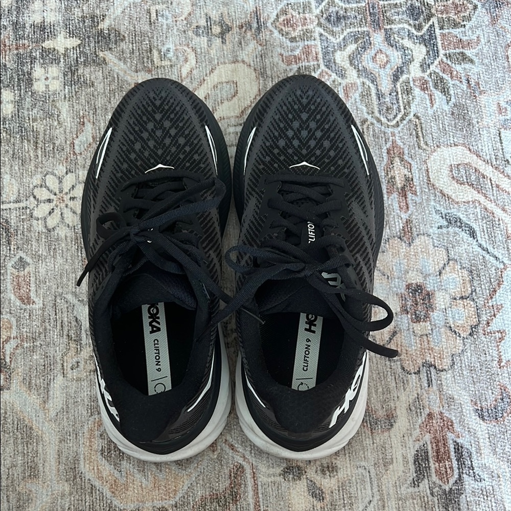 Hoka Black and White Athletic Shoes